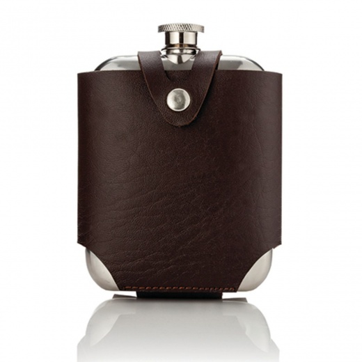 Harrison Flask with Traveling Case in Leather and Stainless - Viski