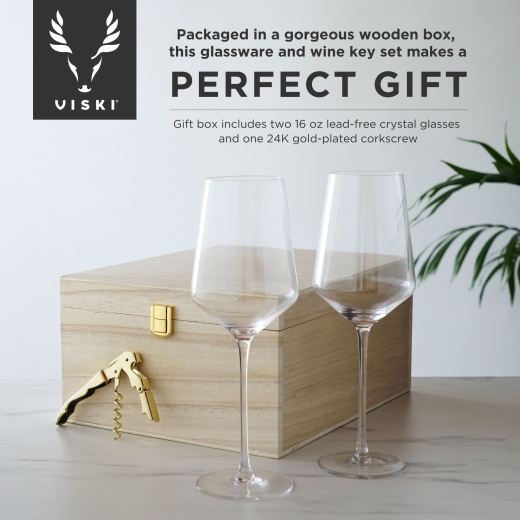 Viski 3-piece Raye Crystal Wine Glass and Corkscrew Gift Box - Thumbnail 3