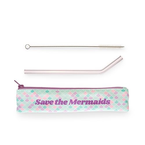 Save The Mermaids Glass Straw Set by Blush