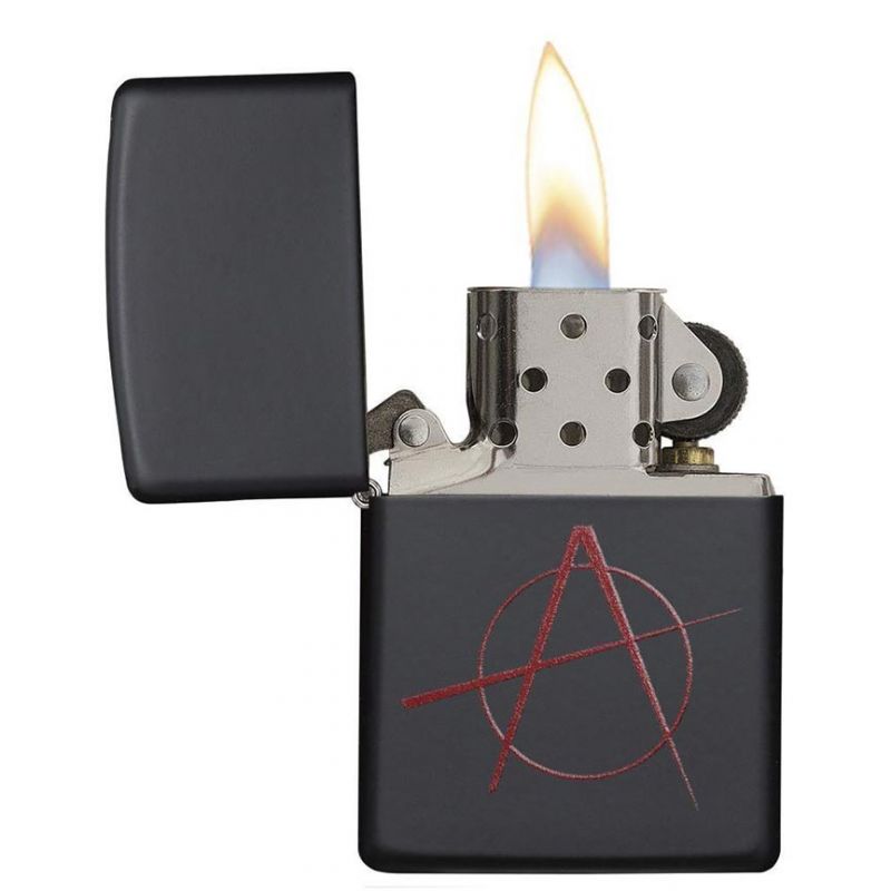 Zippo Windproof Lighter Red Anarchy Symbol, Black Matte