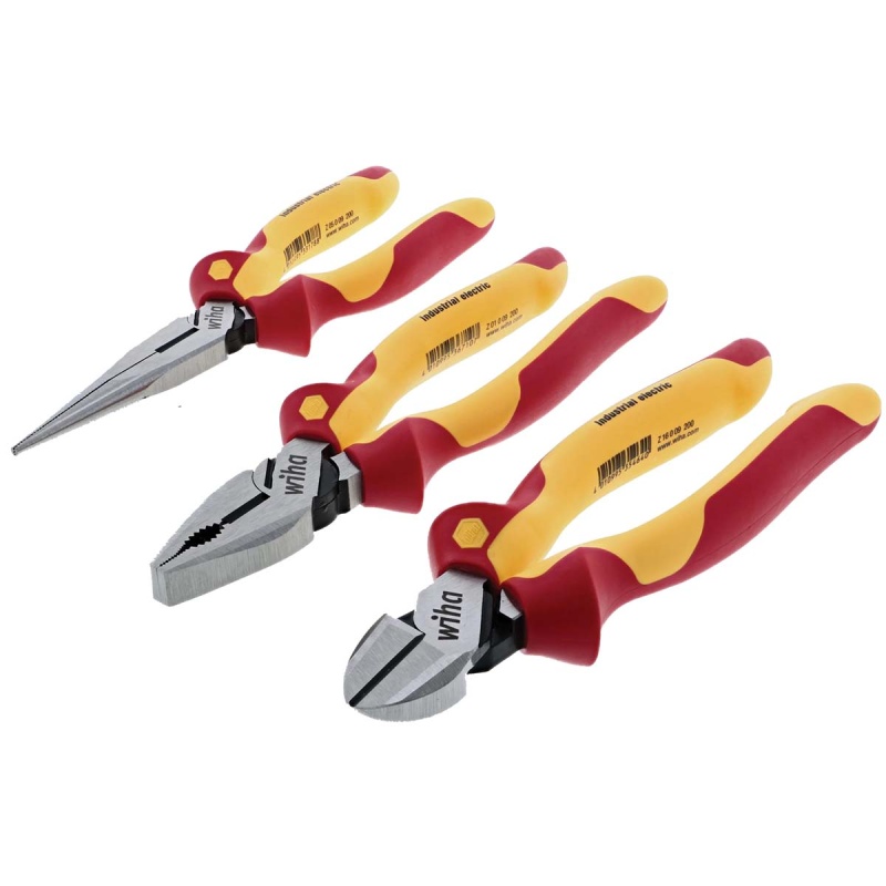 Wiha Insulated Industrial Pliers-Cutters Set (3 Piece Set)