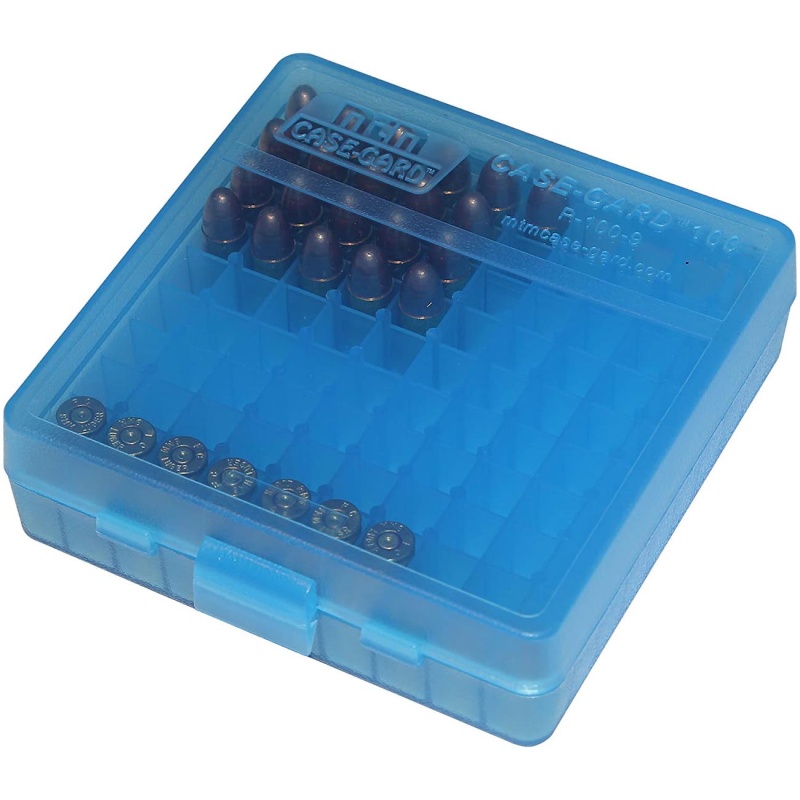 Mtm Ammo Box 100 Round – 9Mm/380Acp (Clear Blue)
