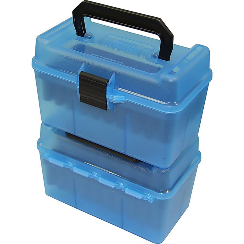 Mtm Deluxe Ammo Box 50 Rounds 22-250/243/308 (Clear Blue)
