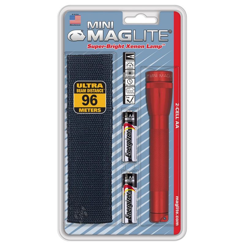 Maglite Xenon 2-Cell Aa Flashlight With Holster, Red