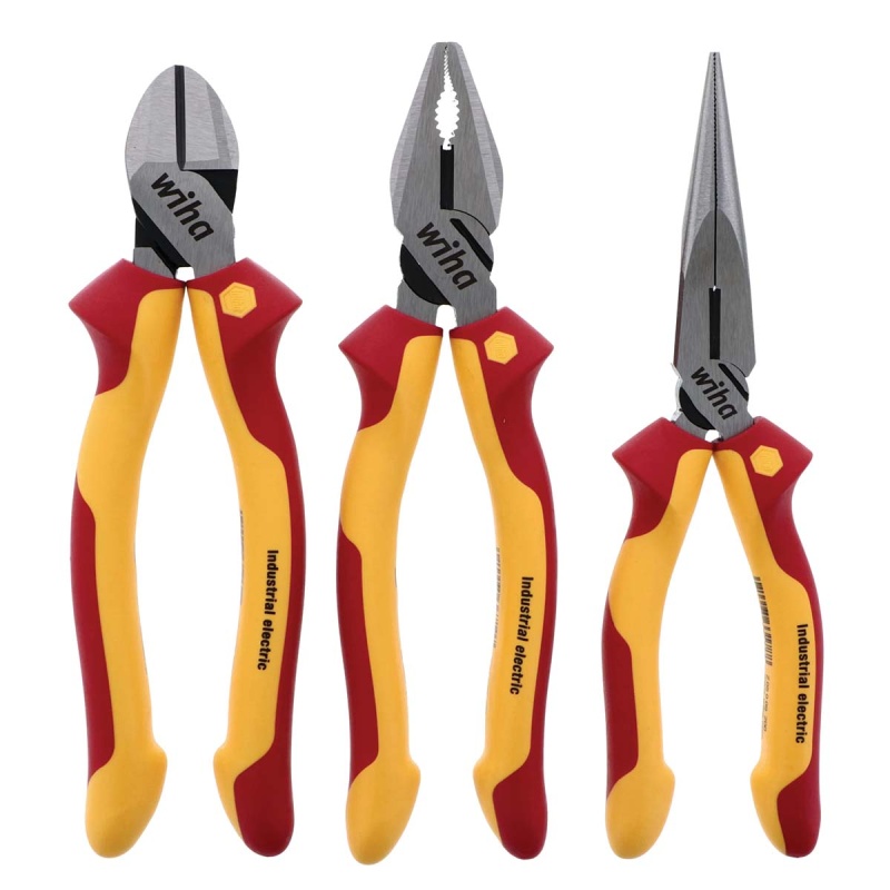Wiha Insulated Industrial Pliers-Cutters Set (3 Piece Set)