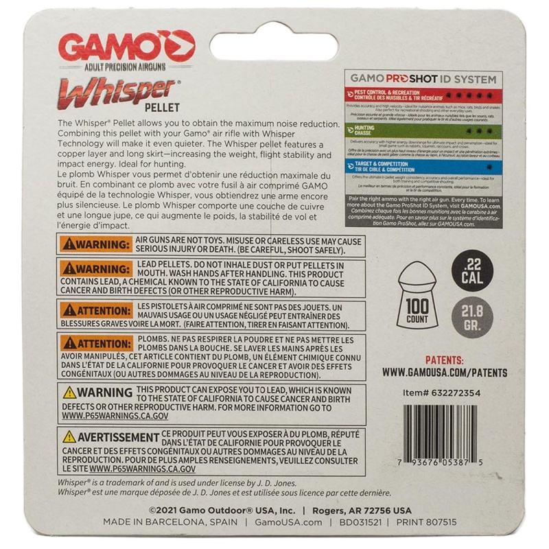 Gamo .22Cal “Whisper Pellet” Pellets – 21.8 Grain (100 Count)