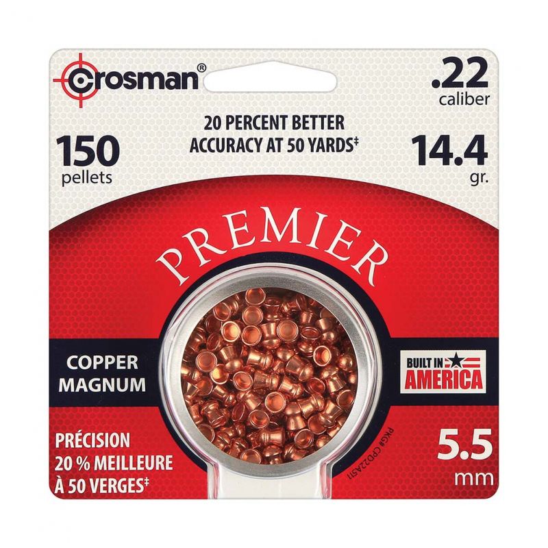 Crosman .22Cal Premier Copper Magnum Domed Pellets – 14.4 Grain (150 Count)