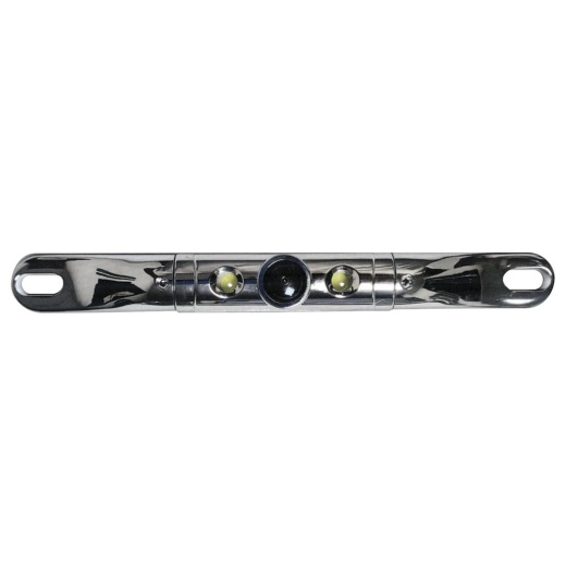 Boyo Short-Bar License Plate CMOS Color Camera - Chrome Finish with LED Lights