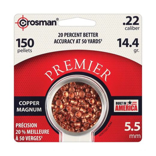 Crosman .22Cal Premier Copper Magnum Domed Pellets – 14.4 Grain (150 Count)