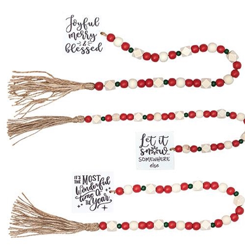 Lg Winter Phrases Tassel Garland W/Red/Grn Beads, 3 Asstd