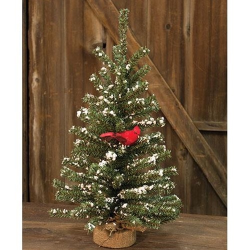 Snowy German Twig Tree W/Cardinal, 24"