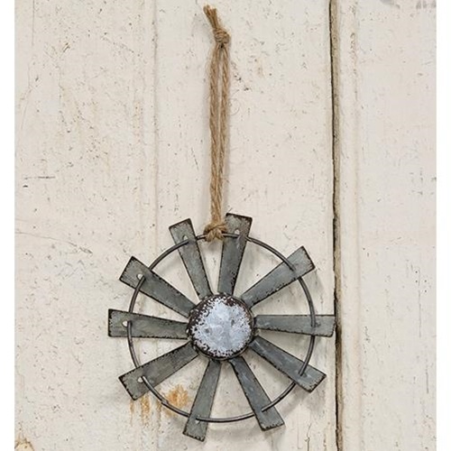 Metal Windmill Ornament With Jute Hanger, 4 Inch