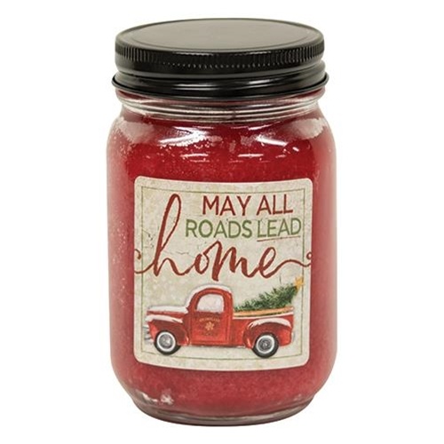 Hollyberry Jar Candle W/Red Truck, 12Oz - All Roads Lead Home
