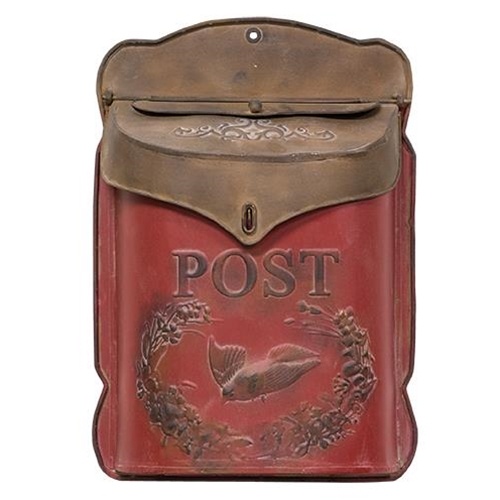 Red & Rust Post Box - Vintage-Style Metal Mailbox