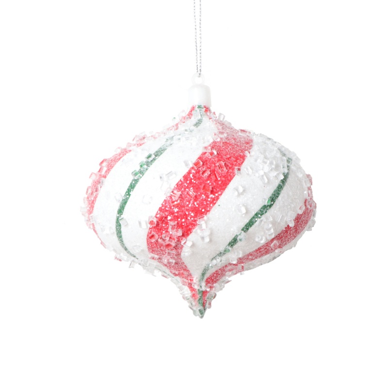 4" Red Green Swirl Onion Ornament 3/Bag