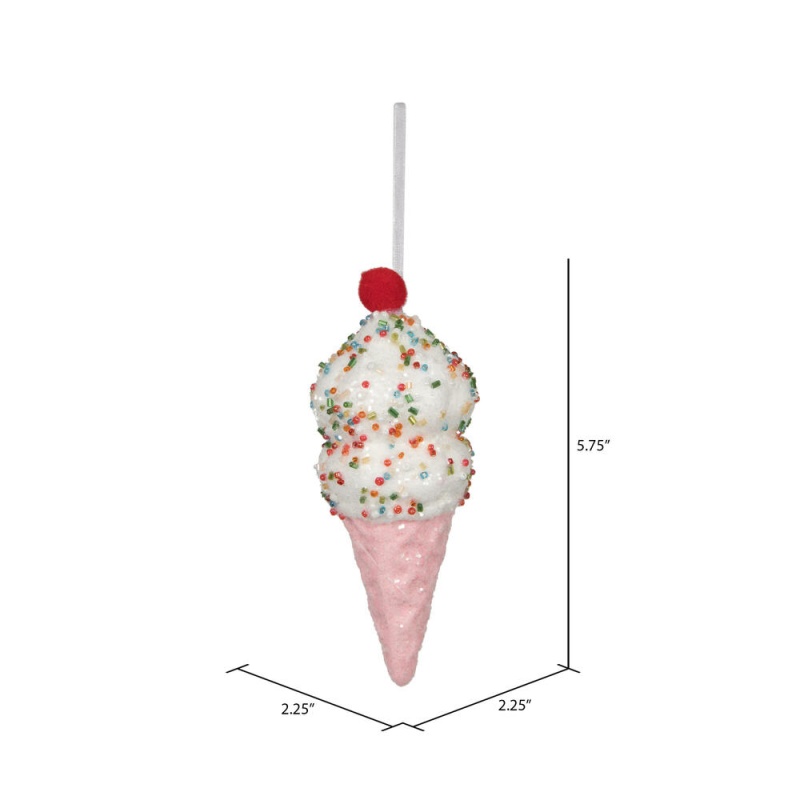 5.75" Pink Ice Cream Cone Ornament 3/Bag