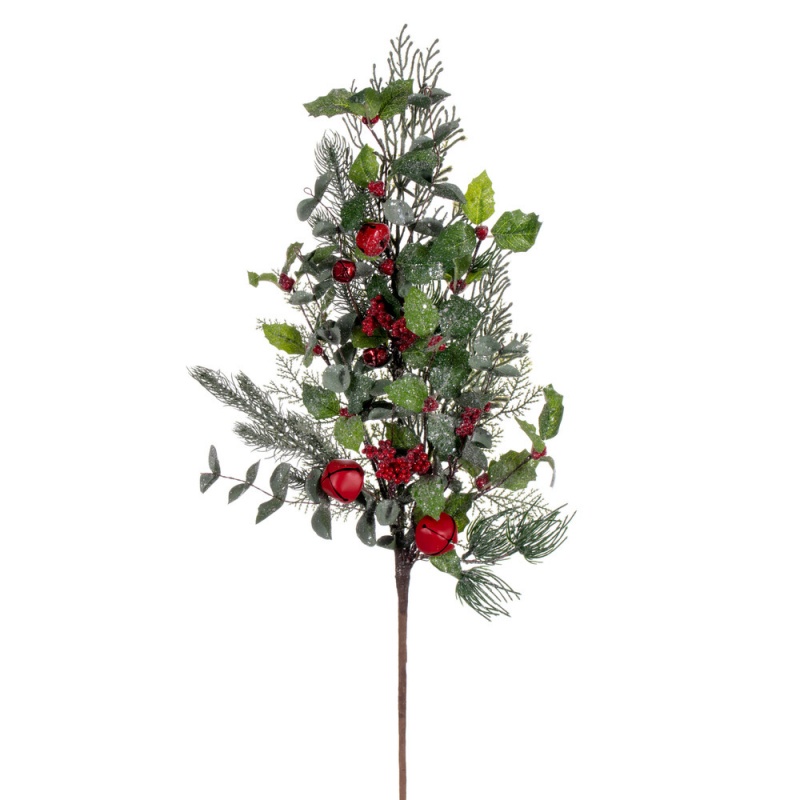 29" Grn Holly/Pine Red Jingle Bell Spray
