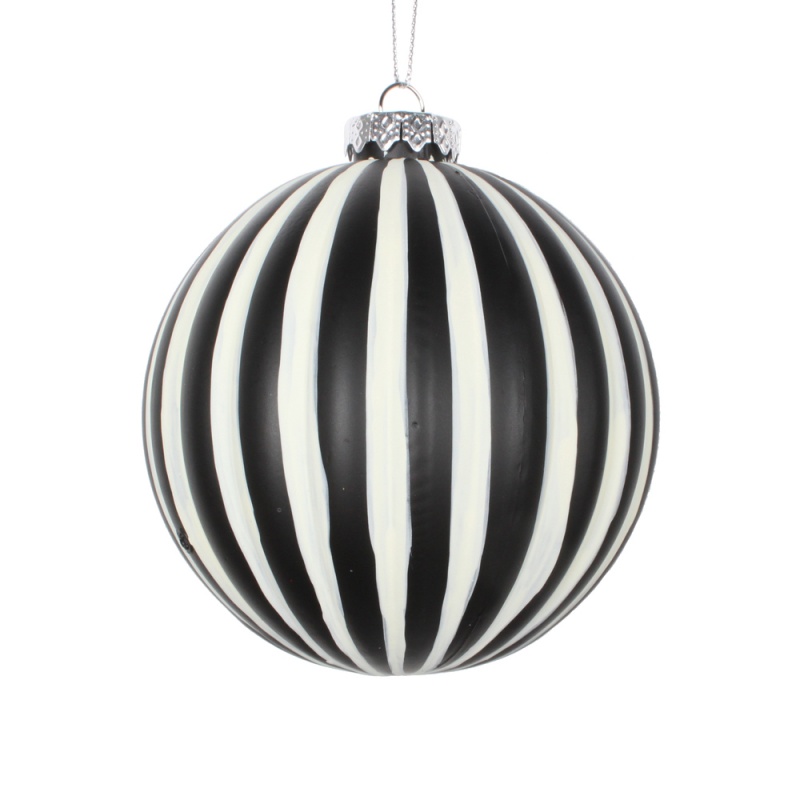 4" White Black Matte Ball Ornament 4/Bag