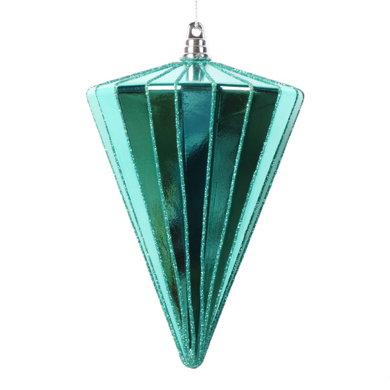 6" Shiny Teal Cone Ornament 3/Bag