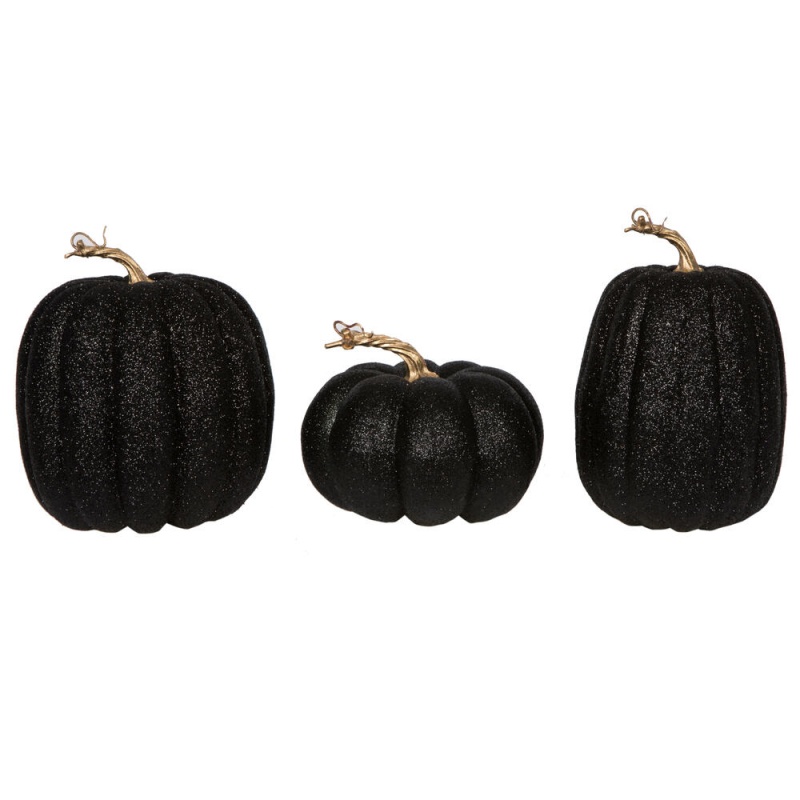 8" Black Pumpkins Assorted Set Of 3