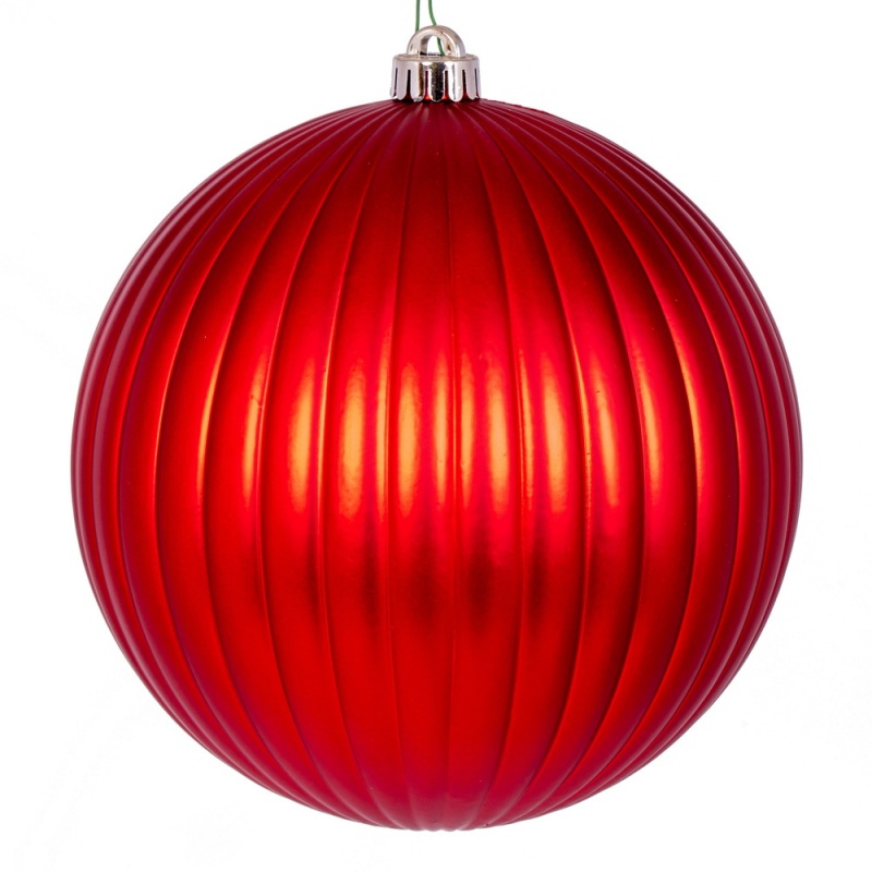8" Red Matte Lined Ball Ornament