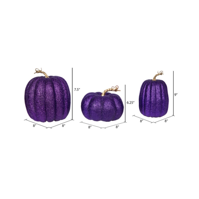 8" Purple Pumpkins Assorted Set Of 3