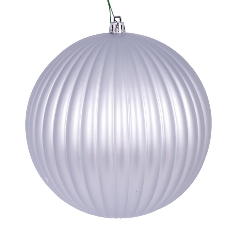 6" Silver Matte Lined Ball Ornament 4/Bg