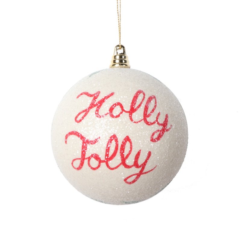 4" Holly Jolly White Ball Ornament 3/Bag