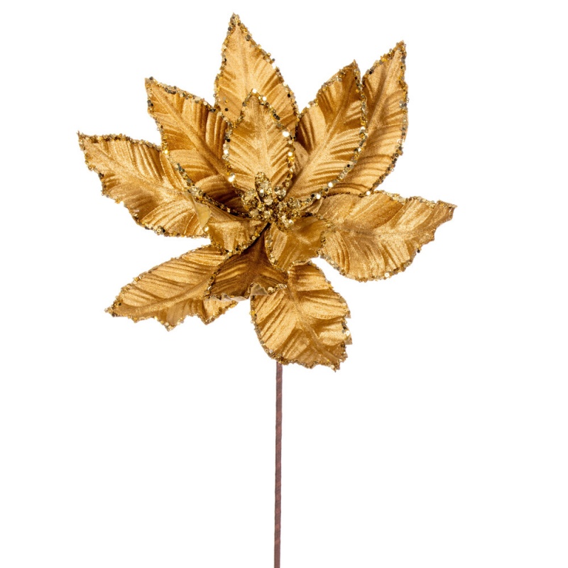 24" Gold Velvet Poinsettia 3/Bag