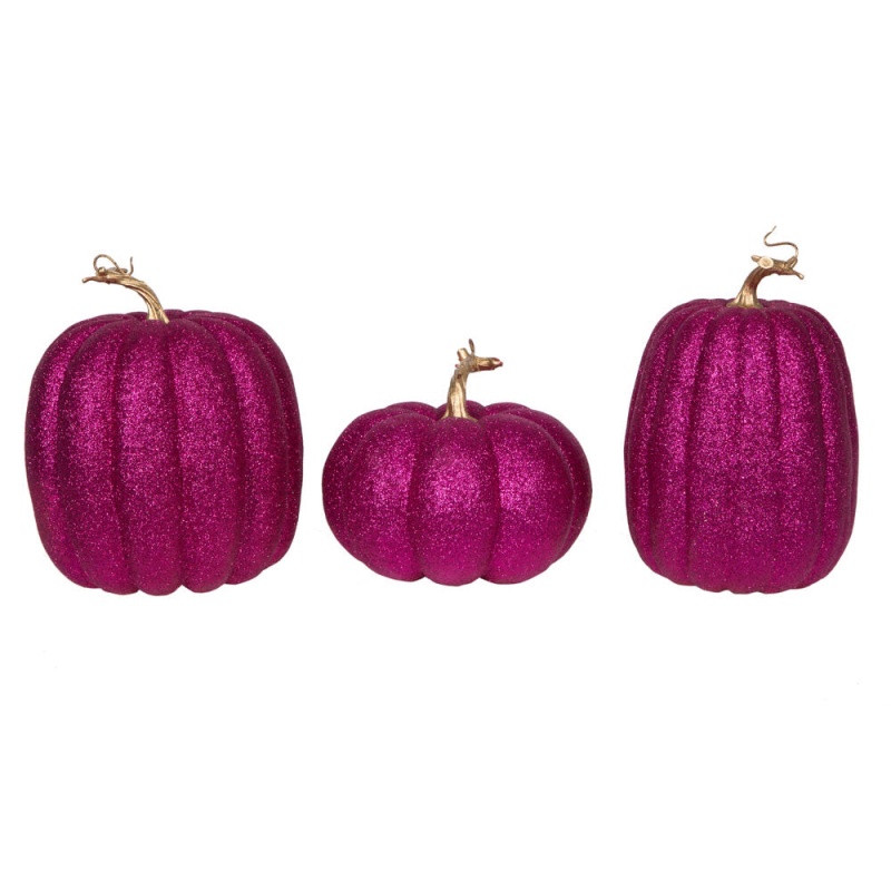 8" Pink Pumpkins Assorted Set Of 3