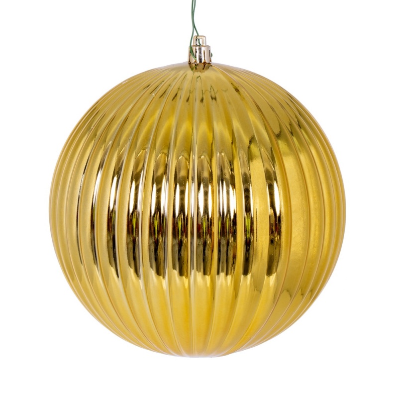 6" Gold Shiny Lined Ball Ornament 4/Bg