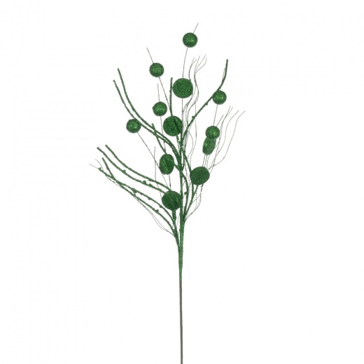 33" Green Ball/Coin Glit Twig Spray - Unique Holiday Decor