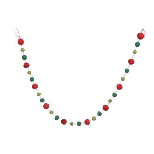 6' Red/Green/Lime Wool Pom Pom Garland
