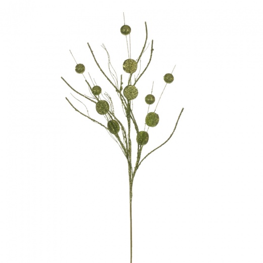 33" Lime Ball/Coin Glitr Twig Spray