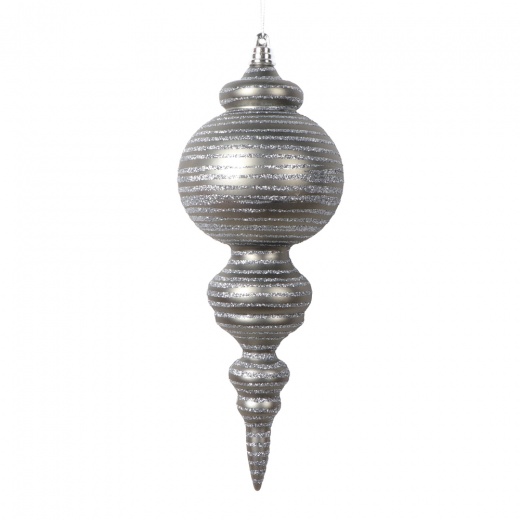 10" Matte Pewter Finial Ornament 2/Bag - Elegant Holiday Decor