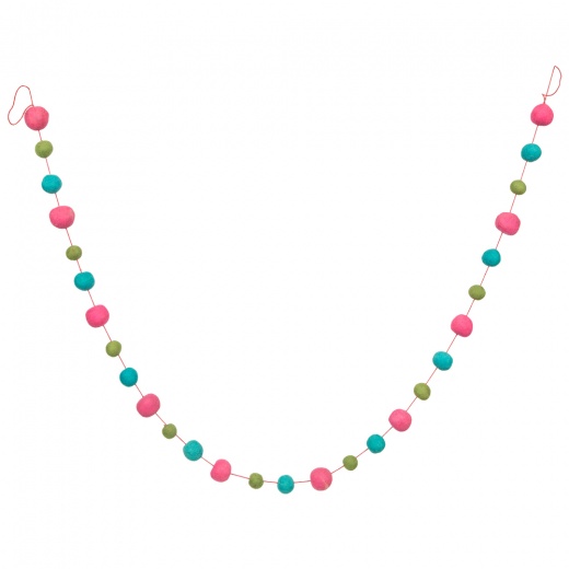 6' Pink/Turquoise/Lime Wool Pom Pom Garland
