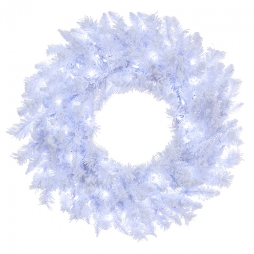 30" Flocked White Wreath Led 100Ww
