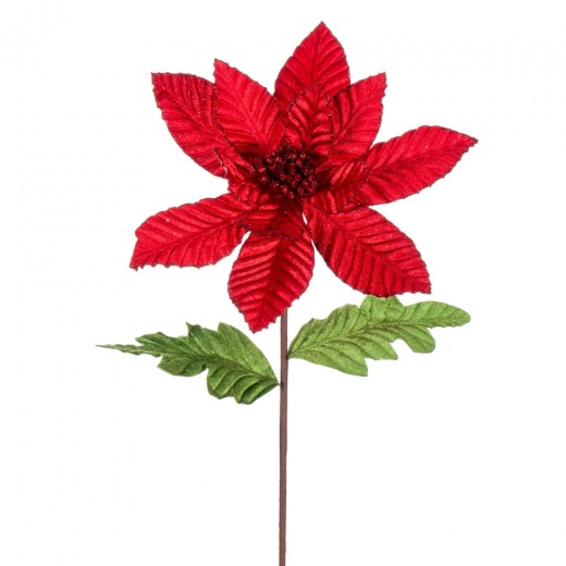 22" Red Velvet Glitter Poinsettia