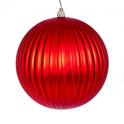 6" Red Matte Lined Ball Ornament