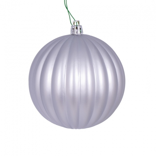 4" Silver Matte Lined Ball Ornament 6/Bg