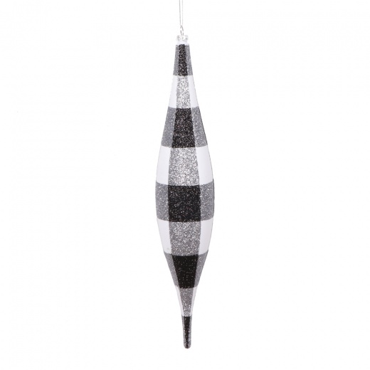 13" White Black Plaid Glitr Shuttle Ornament