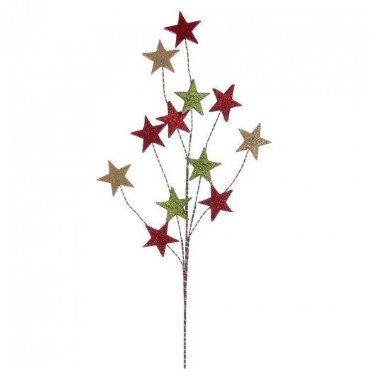 34" Red/Green/Gold Star Glitr Spray 6/Bg