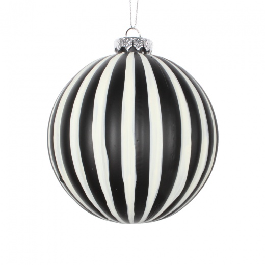 4" White Black Matte Ball Ornament