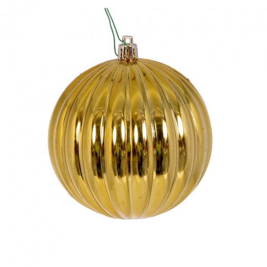 4" Gold Shiny Lined Ball Ornament 6/Bg