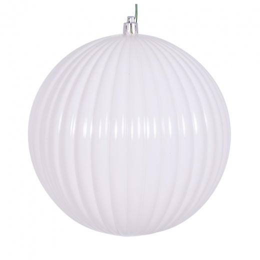 6" White Shiny Lined Ball Ornament 4/Bg