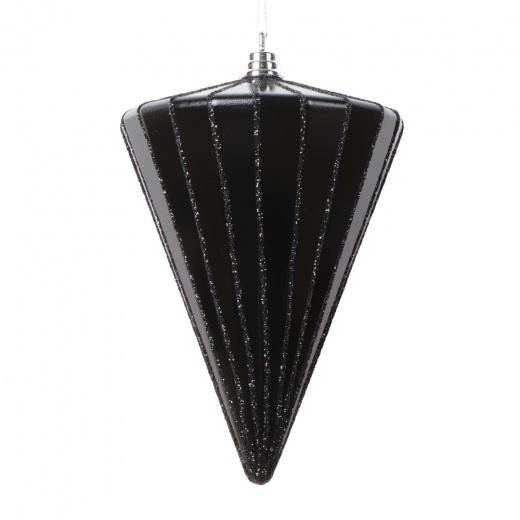 6" Shiny Black Cone Ornament 3/Bag