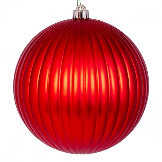8" Red Matte Lined Ball Ornament