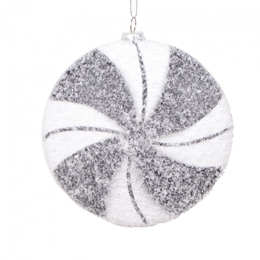4" White Black Swirl Flat Ball Ornament