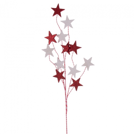 34" Red/White Star Glitr Spray 6/Bg