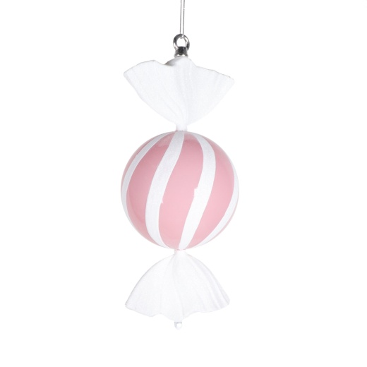 13" Pastel Pink Round Swirl Candy Ornament